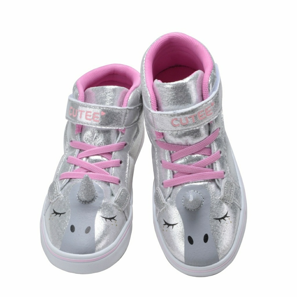Girls Grey & Pink Metallic Unicorn Accent Sneaker